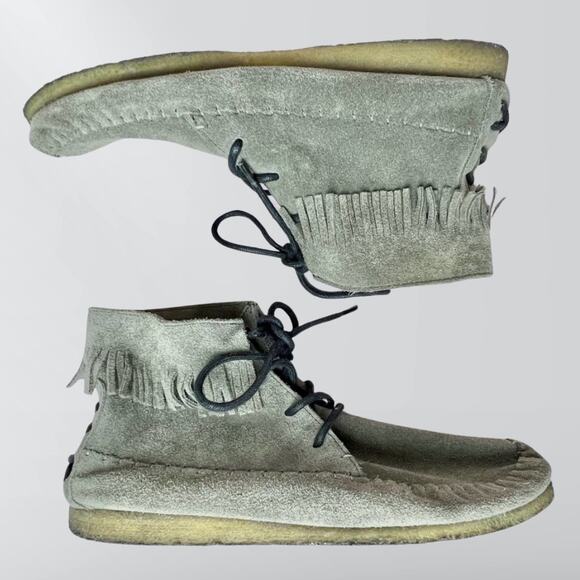 Allsaints Grey Suede Moccasin Fringe Booties - Picture 1 of 6